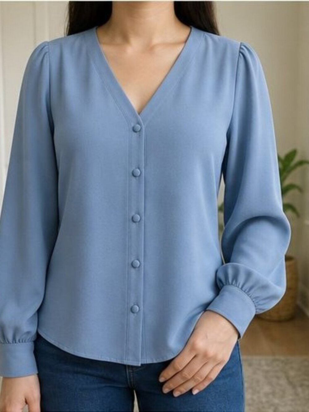 Blue V Neck Top - Picture 2 of 6